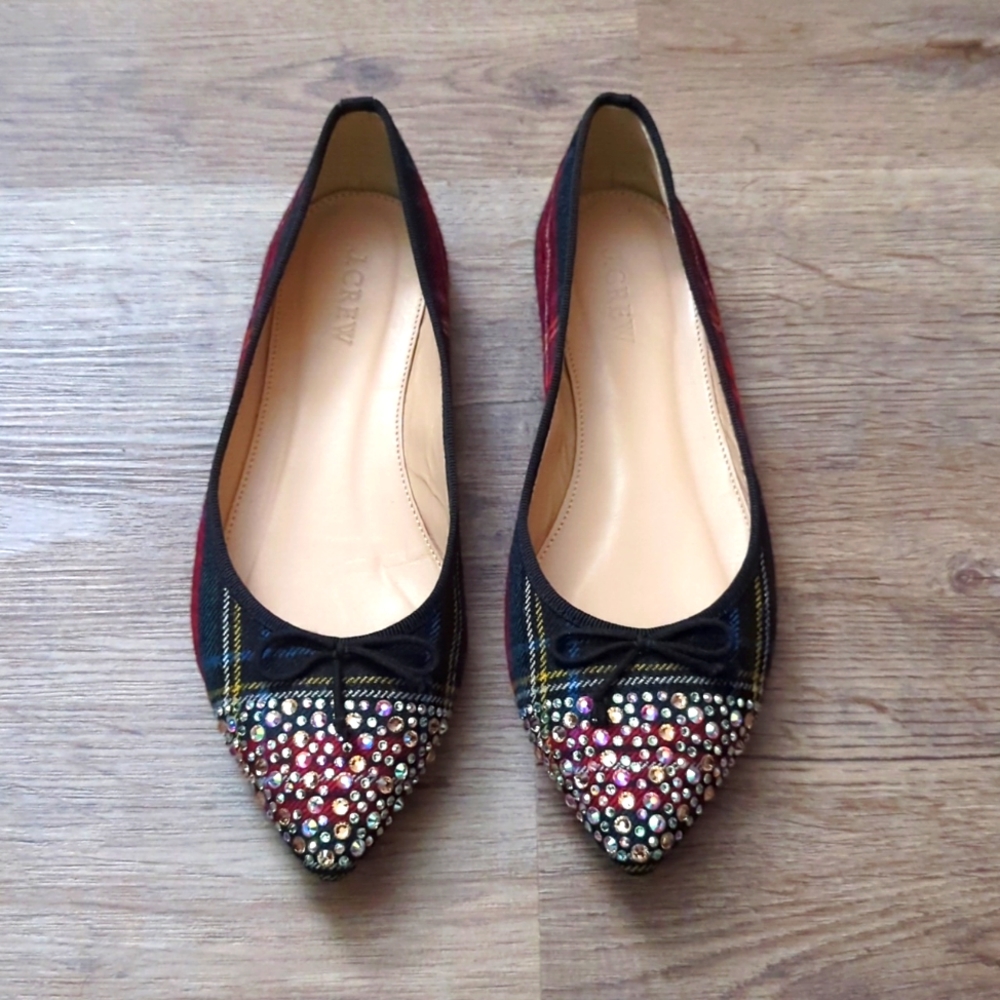 J. Crew | Tartan Plaid Ballet Flats with Jeweled Toe Size  7
